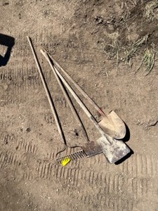 4 - Hand Tools - 2 Shovels  Rack  Scraper