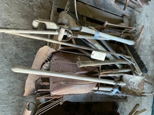 Lot of - Shovels  Pickaxe  Broom  Pitchfork  Post hole digger
