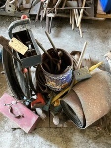 Lot of - Banding tool, Concrete anchors, Belting, 2 Mauls, Caulk gun