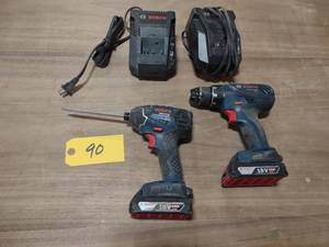 lot 90 image: Bosch 18 Volt Drill, Driver, & (2) ...