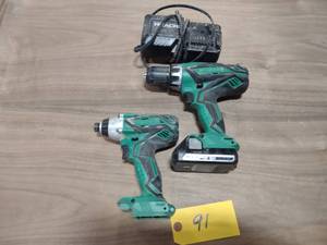 lot 91 image: Hitachi 18 Volt Drill, Driver, & Ch...