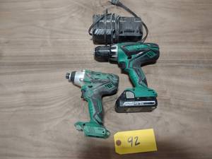 lot 92 image: Hitachi 18 Volt Drill, Driver, & Ch...