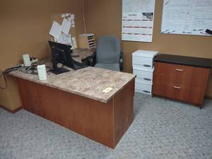 lot 346 image: Desk with Lateral File, (2) Monitor...