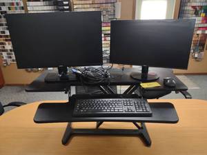 lot 351 image: Flexspot Stand UpSit Down Desk wit...