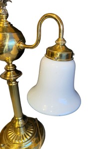 lot 23 image: Vintage Brass Lamp Rare Original Double White Milk Glass Shades Eagle On Top