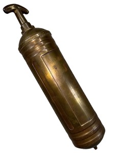 lot 81 image: Antique Vintage Solid Brass Fire Extinguisher Military Pyrene EMPTY