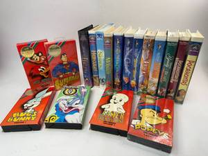 lot 107 image: Vintage Cartoon VHS Cassette Tape Lot - Disney, Bugs Bunny, Popeye, Superman