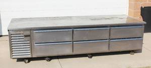 lot 5 image: Traulsen Refrigerator Chef Base 96 Inch W 6 Drawers Stainless Steel On Rollers
