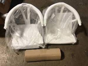 lot 7 image: Mountfair White and Natural Wood Dining Chair (Set of 2)   Customer Returns See Pictures