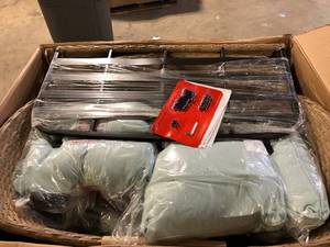 lot 21 image: StyleWell Park Pointe 4-Piece Wicker Patio Conversation Set with Seabreeze Blue Cushions  Customer Returns See Pictures