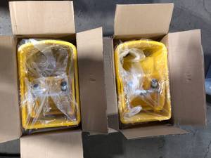 lot 50 image: Lot of 2 Mind Reader 5.5 gal. Yellow Plastic Mop Bucket with Wringer Floor Cleaning, Handle, Wheels, 16.25 in. L x 10.75 in. W x 24.5 in. H Customer Returns See Pictures