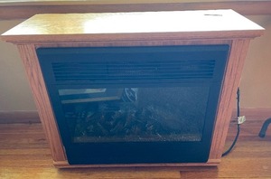 lot 13 image: Heat Surge Electric Fireplace Mantle Hand Built by Amish Craftsman