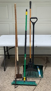 lot 45 image: Shovel, Chopper, Rake, Push Broom, Weeder