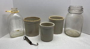 lot 158 image: Vintage Glass Bottles and Crocks