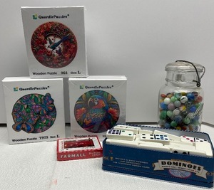 lot 178 image: New Quordle Wooden Puzzles , Vintage Marbles