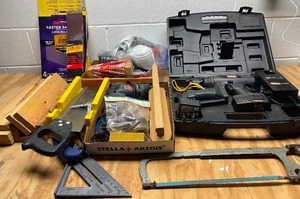lot 204 image: Craftsman Cordless Drill Miter Saw and Misc.