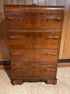 lot 238 image: AntiqueVintage Walnut Waterfall Four Drawer Dresser