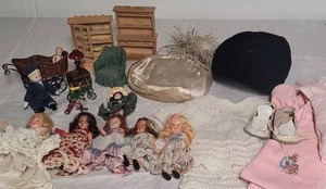lot 211 image: Vintage Miniature Dolls, Dollhouse items, Baby Clothes