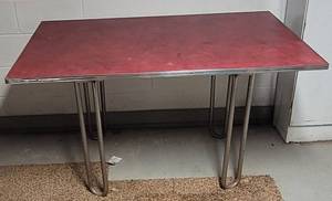 lot 214 image: Vintage Red Formica Table with Chrome Legs