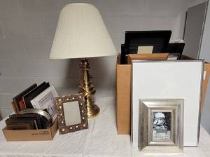lot 228 image: Brass Lamp and Frames Lot