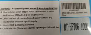 lot 33H image: Lot of (1) D Tech 100M328 Fiber Optic HDMI Cable 4K 30Hz DT-H0F706