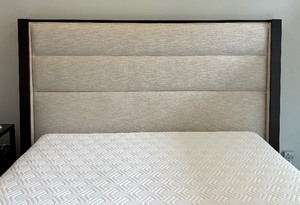 lot 4 image: Neutral Colored Upholstered King Bed