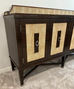 lot 11 image: John Richards Shagreen Zebra Wood Accent Granite Top Buffet Server  Sideboard
