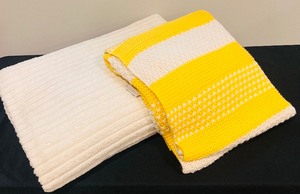 lot 60 image: Large Afghan and Throw Blanket in White and White & Yellow