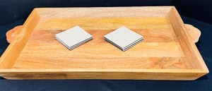 lot 65 image: Lovely Wooden Tray and Gold Sparkled Coasters