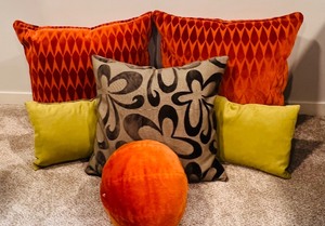 lot 54 image: Fall Throw Pillows with Orange, Yellow and Tan