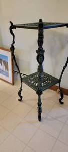 lot 33 image: Verdigres Patina Aluminum Tiered Plant Stand Pedestal