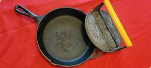 lot 145 image: Lodge Iron Skillet and Norpro Bacon Press