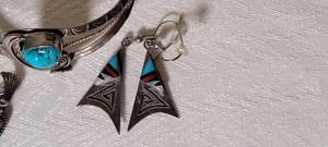 lot 2 image: Native American Indian Turquoise and Sterling Jewelry Collection  Cuff Bracelet  Ring  Earrings