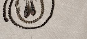 lot 169 image: Sterling Silver Jewelry Collection  Necklace  Bracelet  Earrings