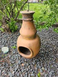 lot 22 image: Chiminea Ceramic Chimney with Wrought Iron Base