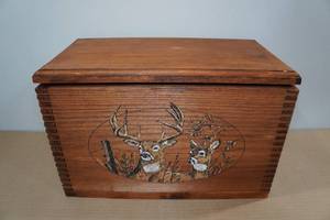 lot 62 image: Dove Tailed Pine Wood Deer Ammo Box