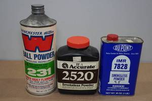 lot 75 image: Partial Cans of Powder - 231, 2520, IMR7828