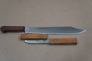 lot 20A image: Wood Handle Stainless Steel Combat Knife and Floating Fillet Knife