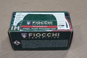lot 102 image: 50 Fiocchi .223 Rem 69 Gr Matchking HP BT Ammo