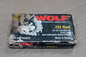 lot 105 image: 20 Wolf .223 Rem 55 Gr FMJ Steel Case Ammo