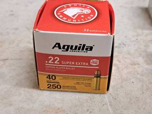 lot 122 image: Lot of (1 Box) Aguila .22 Super Extra 40gr Copper Plated Cartridges 250-count ( 250 total items )