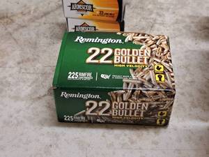lot 126 image: Lot of (1 Box) Remington Golden Bullet 22 Long Rifle 36gr Plated Hollow Point Rimfire Cartridges 225-count ( 225 total items )