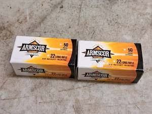 lot 127 image: Lot of (2 Boxes) Armscor 22 Long Rifle 36gr Hollow Point Rimfire Cartridges 50-count ( 100 total items )