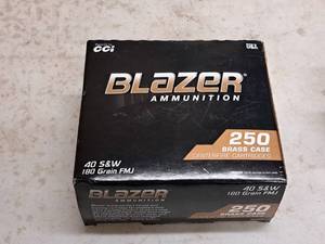 lot 163 image: Lot of (1 Box) CCI Blazer 40 S&W 180gr Brass Case FMJ Centerfire Cartridges 250-count ( 250 total items )