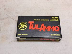 lot 166 image: Lot of (1 Box) Tul Ammo .223 Rem 55gr Steel Case FMJ Cartridges 20-count ( 20 total items )