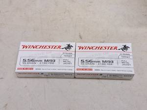 lot 172 image: Lot of (2 Boxes) Winchester Target 5.56mm M193 55gr Full Metal Jacket Rounds 20-count ( 40 total items )