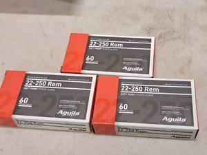 lot 202 image: Lot of (3 Boxes) Aquila 22-250 Rem 60gr Soft Point Centerfire Cartridges 20-count ( 60 total items )