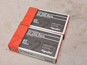 lot 203 image: Lot of (2 Boxes) Aquila 22-250 Rem 60gr Soft Point Centerfire Cartridges 20-count ( 40 total items )