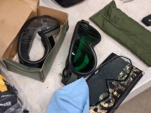 lot 294 image: Lot of (2) Goggles, Sun, Wind and Dust with Extra Lens for Laser & Ballistic Protection (green, brown)