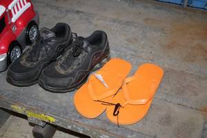 lot 348 image: One Pair Nike Size 9-12 Shoes Brown, One Pair Flip Flops Size 9-10 Orange